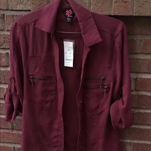 NWT 2B Bebe Sheer burgundy blouse.